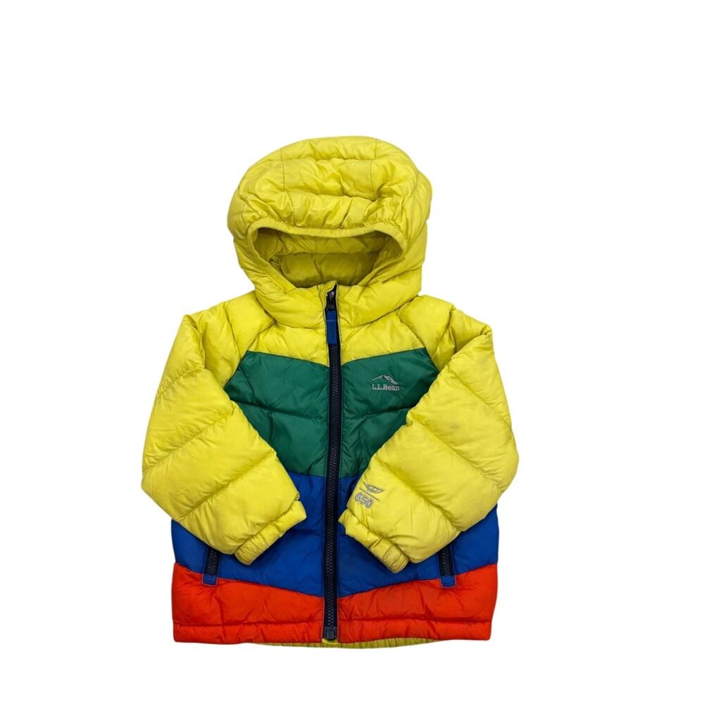 LL Bean Baby Down Coat Jacket Colorblock 6-12 Months Hooded Zip